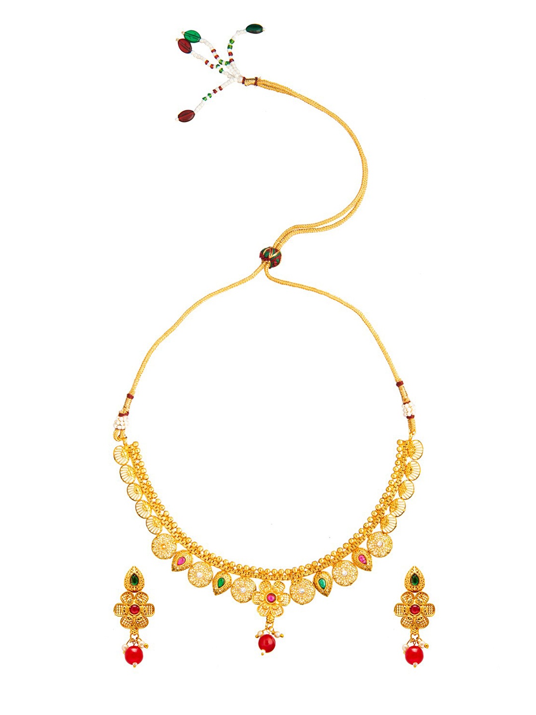 

Shining Jewel - By Shivansh Red Handcrafted Antique Gold-Plated Jewellery Set