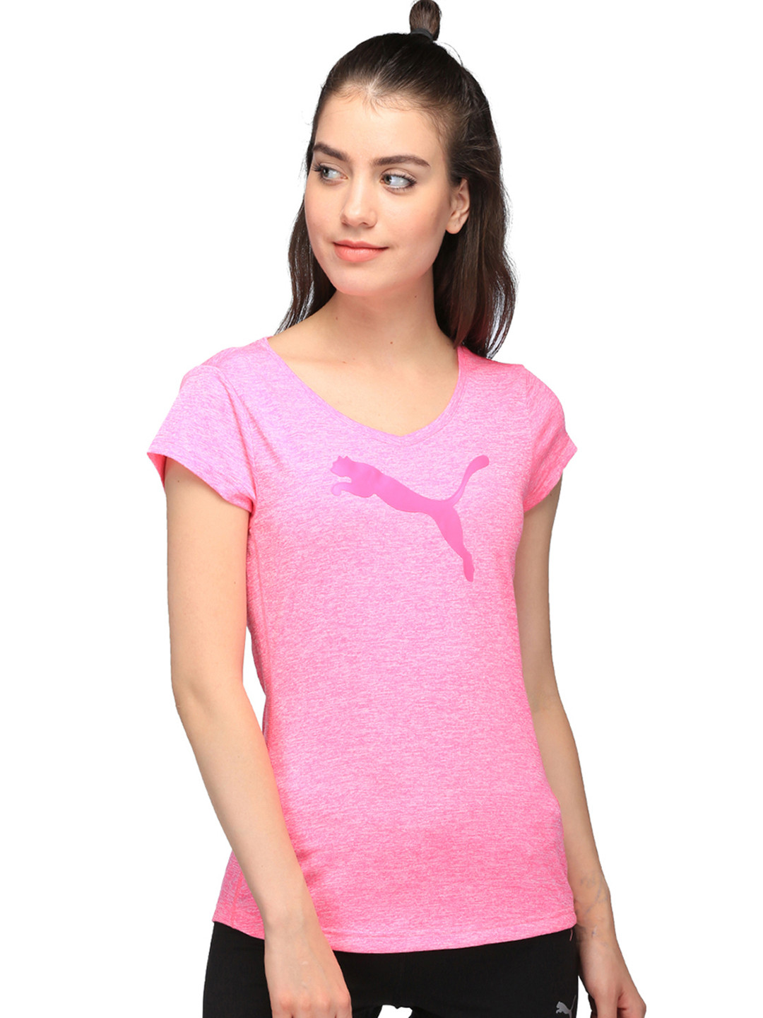 

Puma Women Pink Heather Cat Printed Round Neck T-shirt