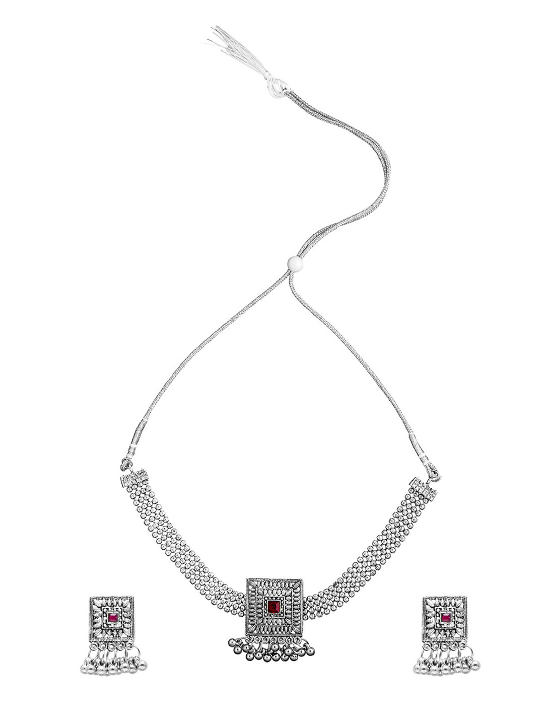 

Shining Jewel - By Shivansh Silver-Toned Brass Silver-Plated Oxidised Necklace