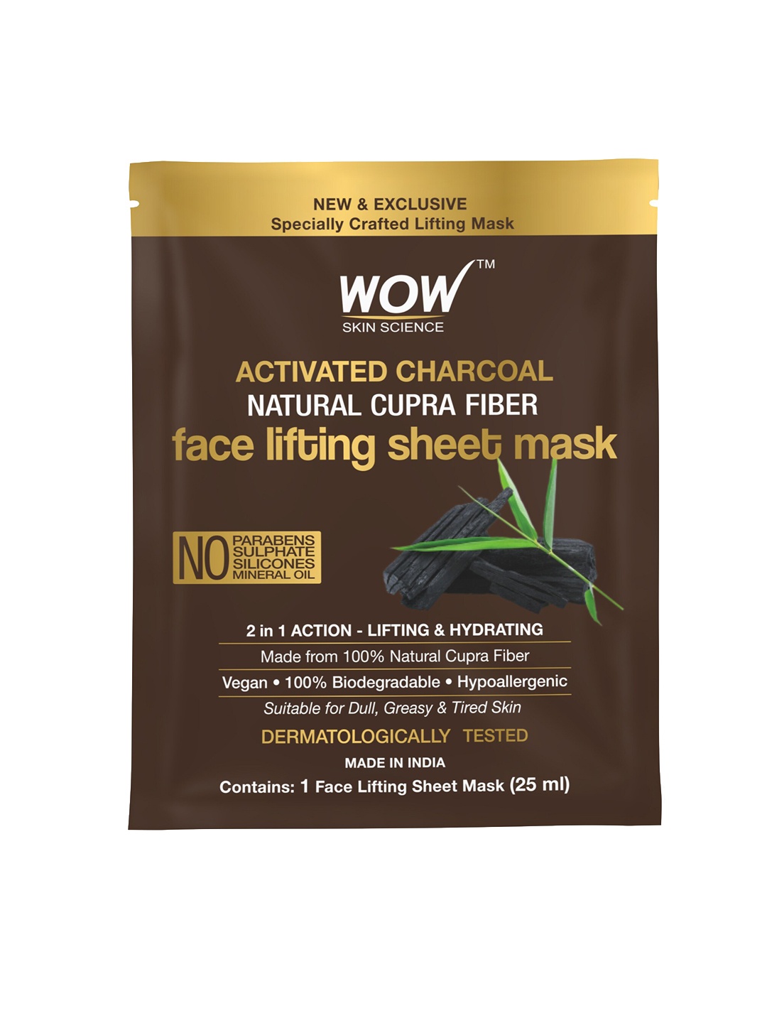 

WOW SKIN SCIENCE Activated Charcoal Natural Cupra Fiber Face Lifting Sheet Mask, Transparent