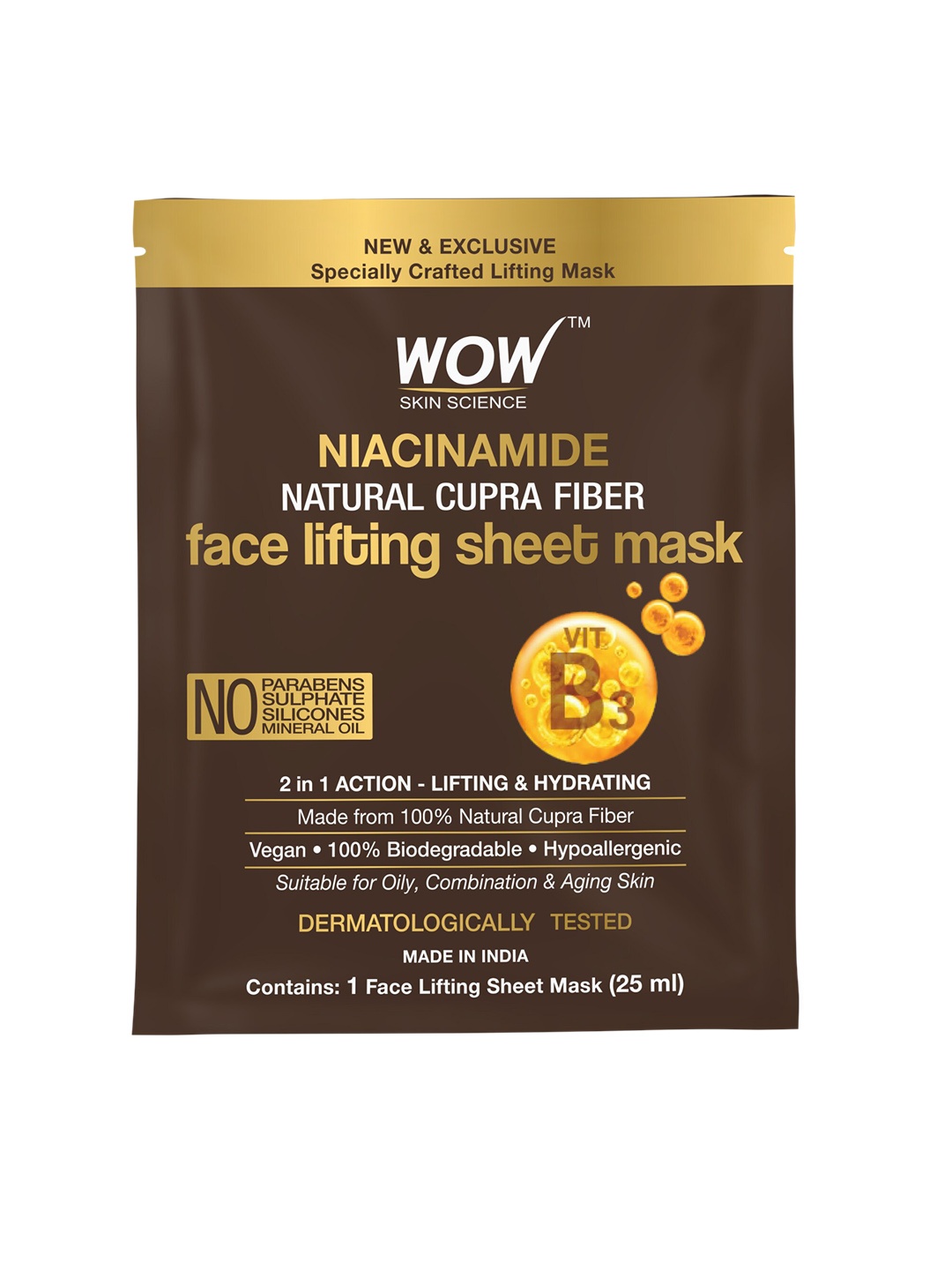 

WOW SKIN SCIENCE Niacinamide Natural Fiber Cupra Face Lifting Sheet Mask - 25ml, Transparent