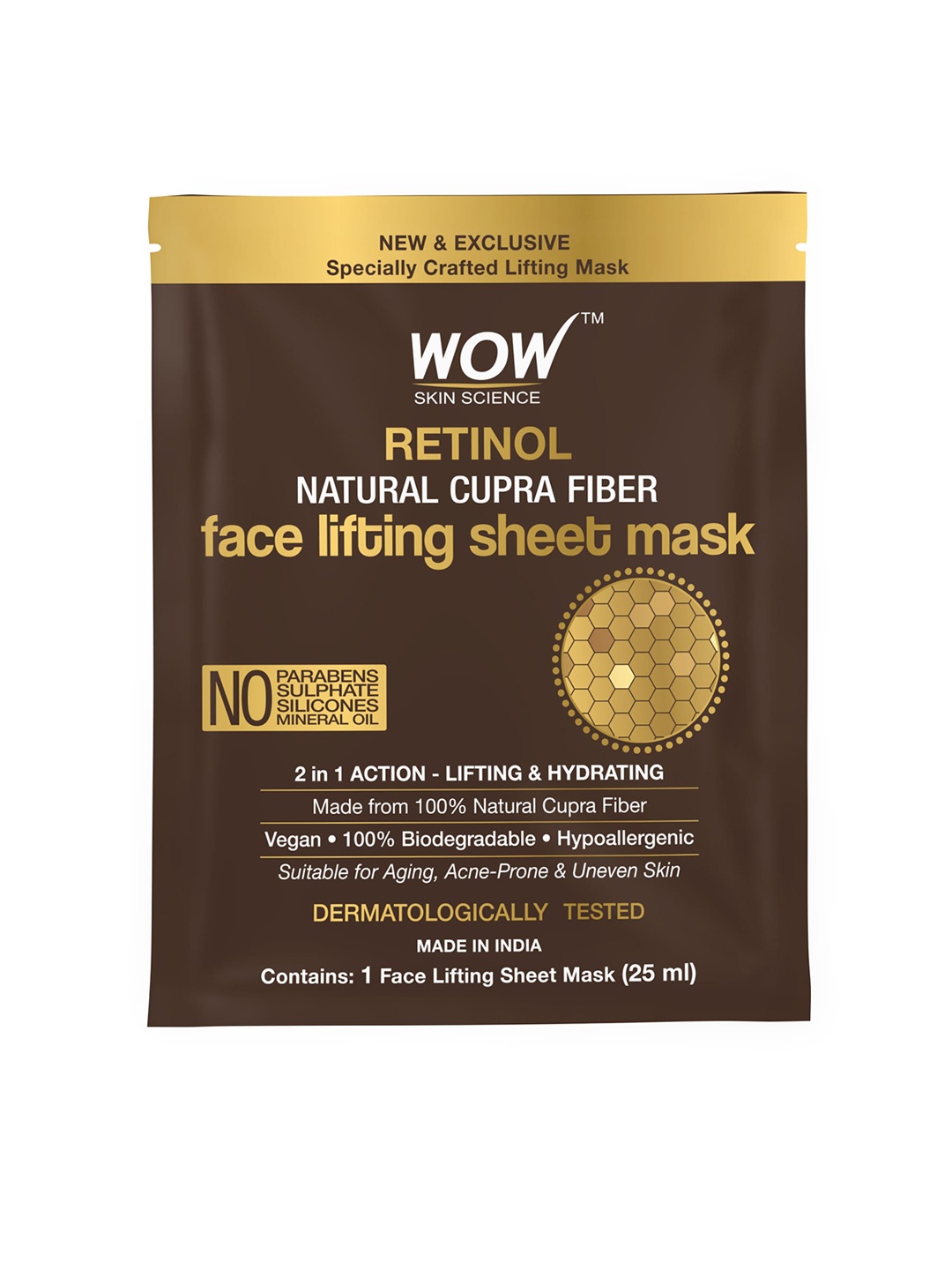 

WOW SKIN SCIENCE Retinol Natural Cupra Natural Cupra Fiber Face Lifting Sheet Mask 25 ml, Transparent