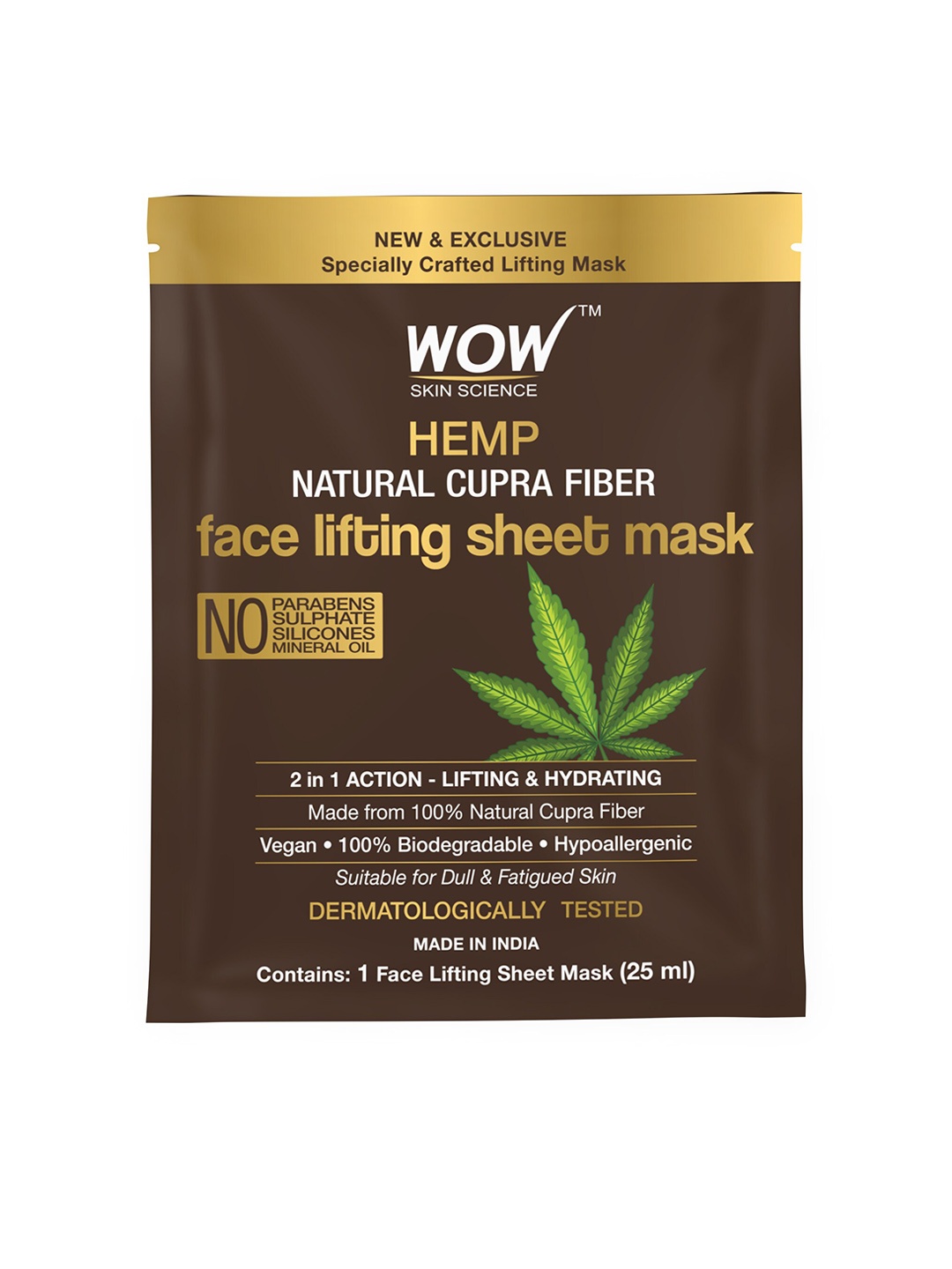 

WOW SKIN SCIENCE Hemp Natural Cupra Fiber Face Lifting Sheet Mask 25ml, Transparent