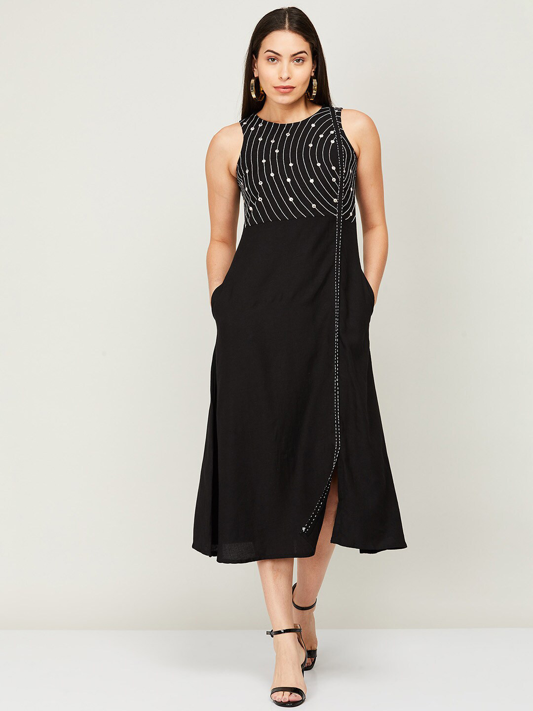 

Colour Me by Melange Women Black Embroidered A-Line Dress