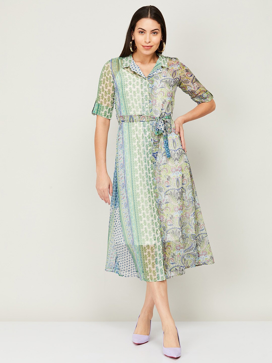 

Colour Me by Melange Yellow Ethnic Motifs Midi Dress