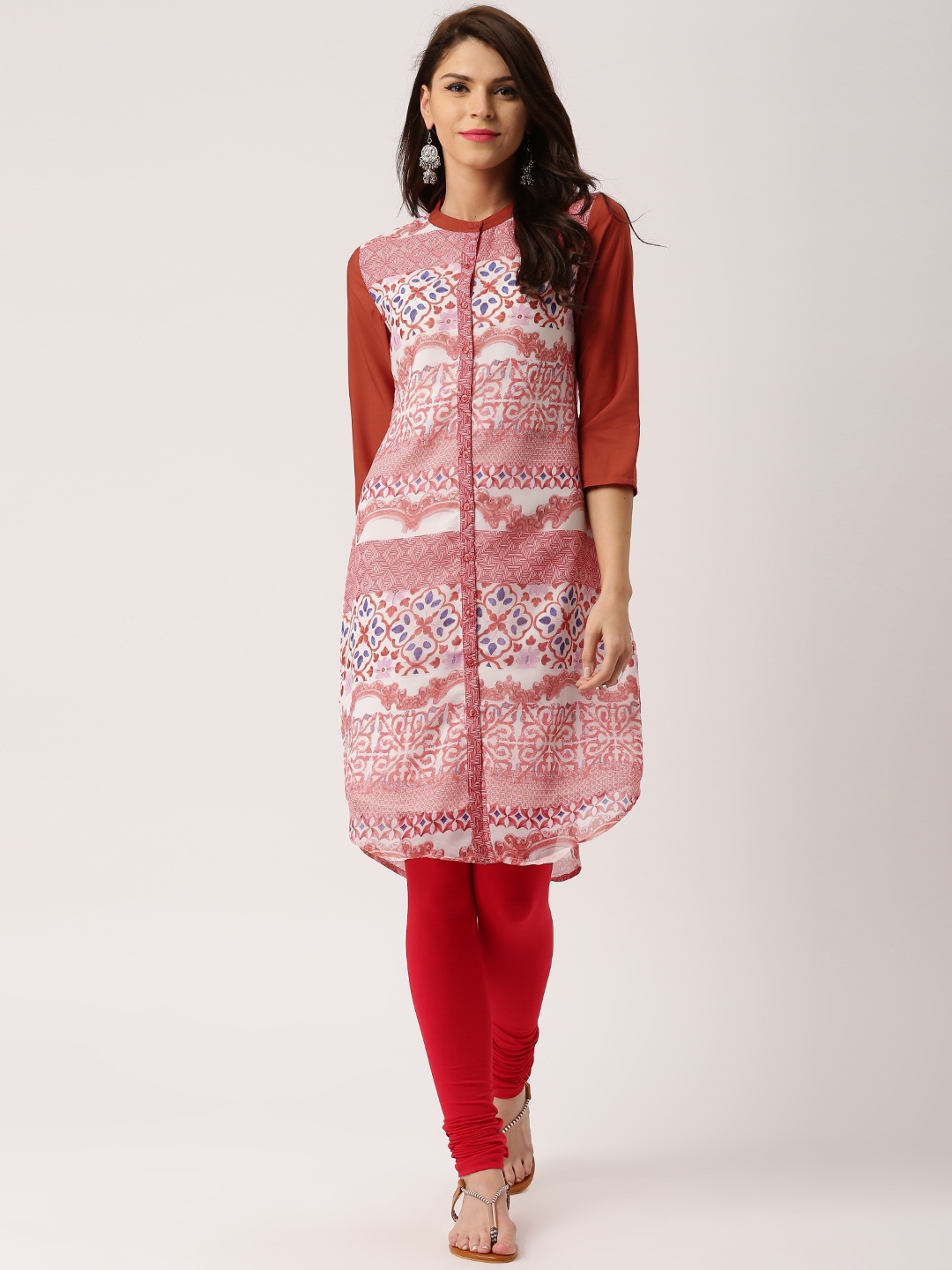 

IMARA Women Red & White Printed Straight Kurta