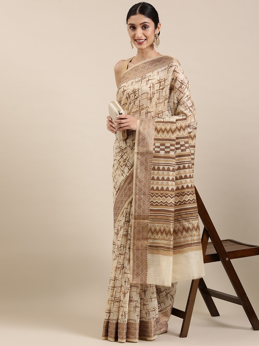 

The Chennai Silks Beige & Cream-Coloured Pure Cotton Chanderi Saree