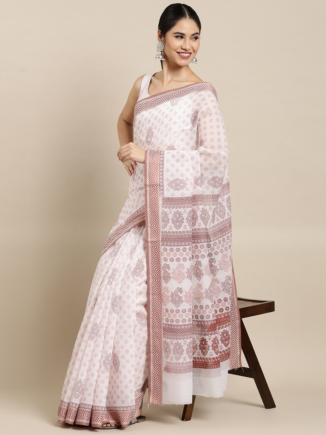 

The Chennai Silks White & Pink Pure Cotton Saree