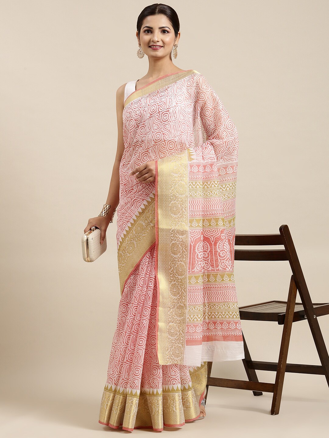 

The Chennai Silks Women Red & Off White Zari Pure Cotton Saree
