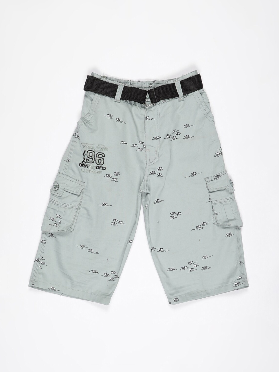

V2 Value & Variety Boys Green Conversational Printed Cotton Cargo Shorts