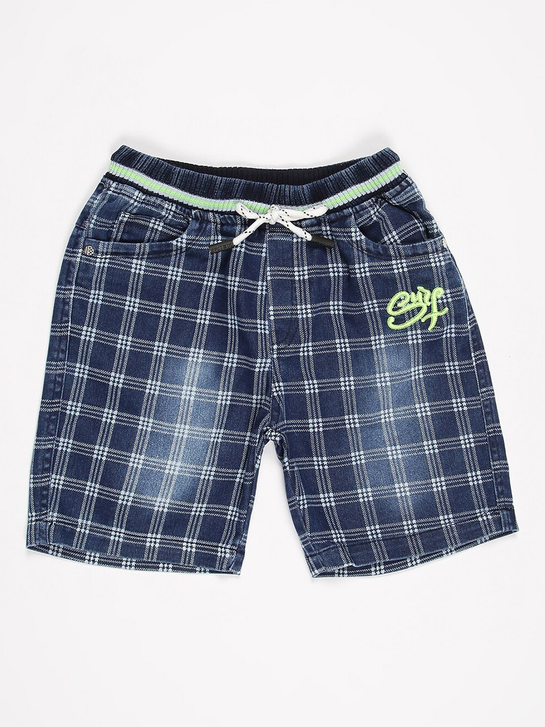 

V2 Value & Variety Boys Blue Checked Washed Denim Shorts