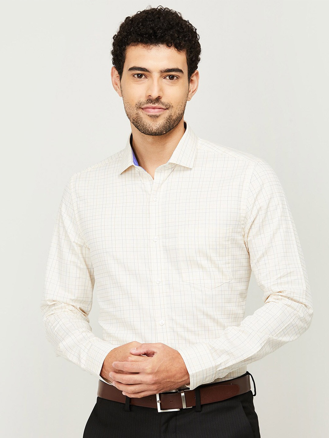

CODE by Lifestyle Men Yellow Grid Tattersall Checked Cotton Formal Shirt