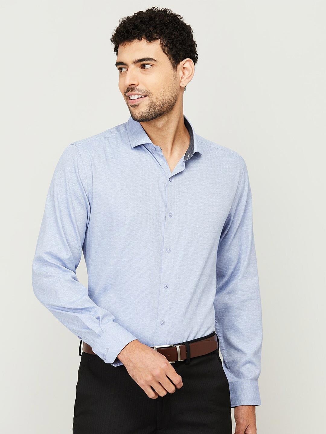 

CODE by Lifestyle Men Blue Self Design Cotton Casual Shirt