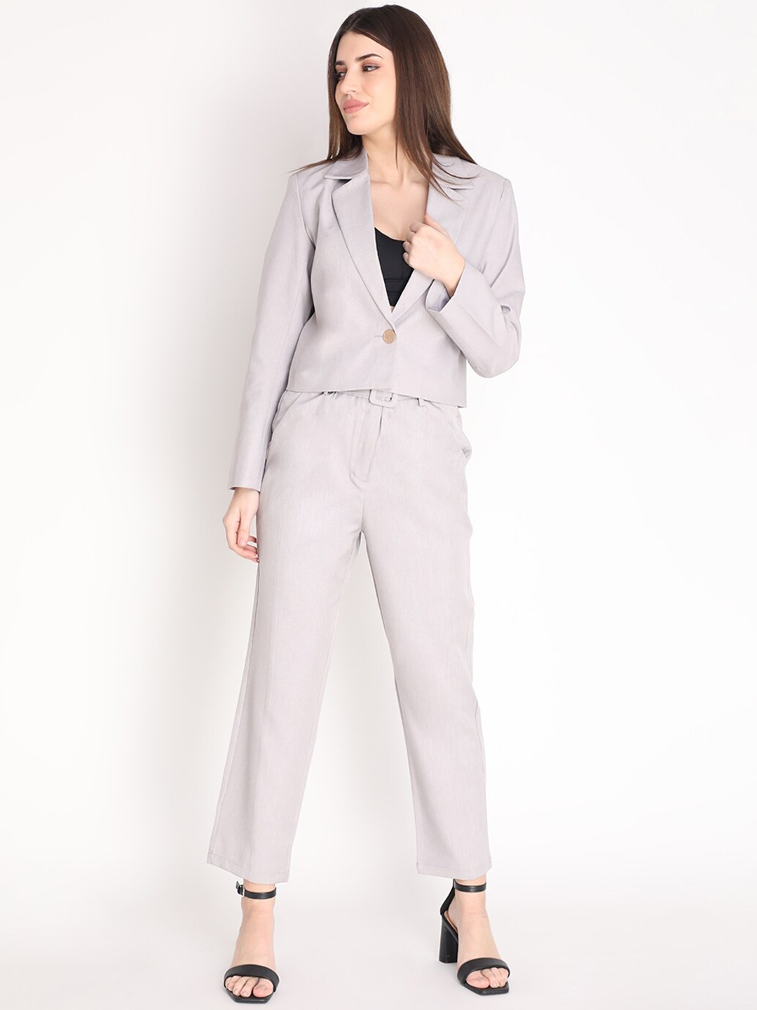 

Dlanxa Women Grey Solid Single Breasted 2 Piece Suit
