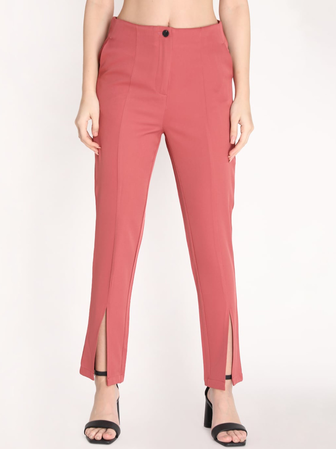 

Dlanxa Women Pink Pleated Slits Formal Trousers