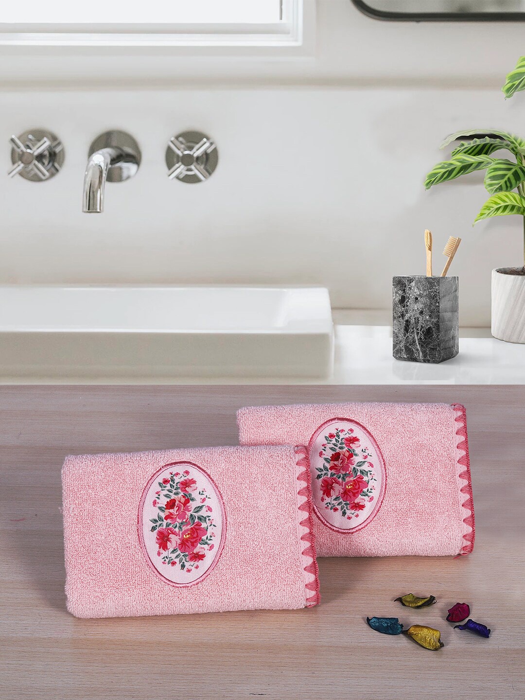 

RANGOLI Pack of 2 Cotton 450GSM Hand Towels, Pink