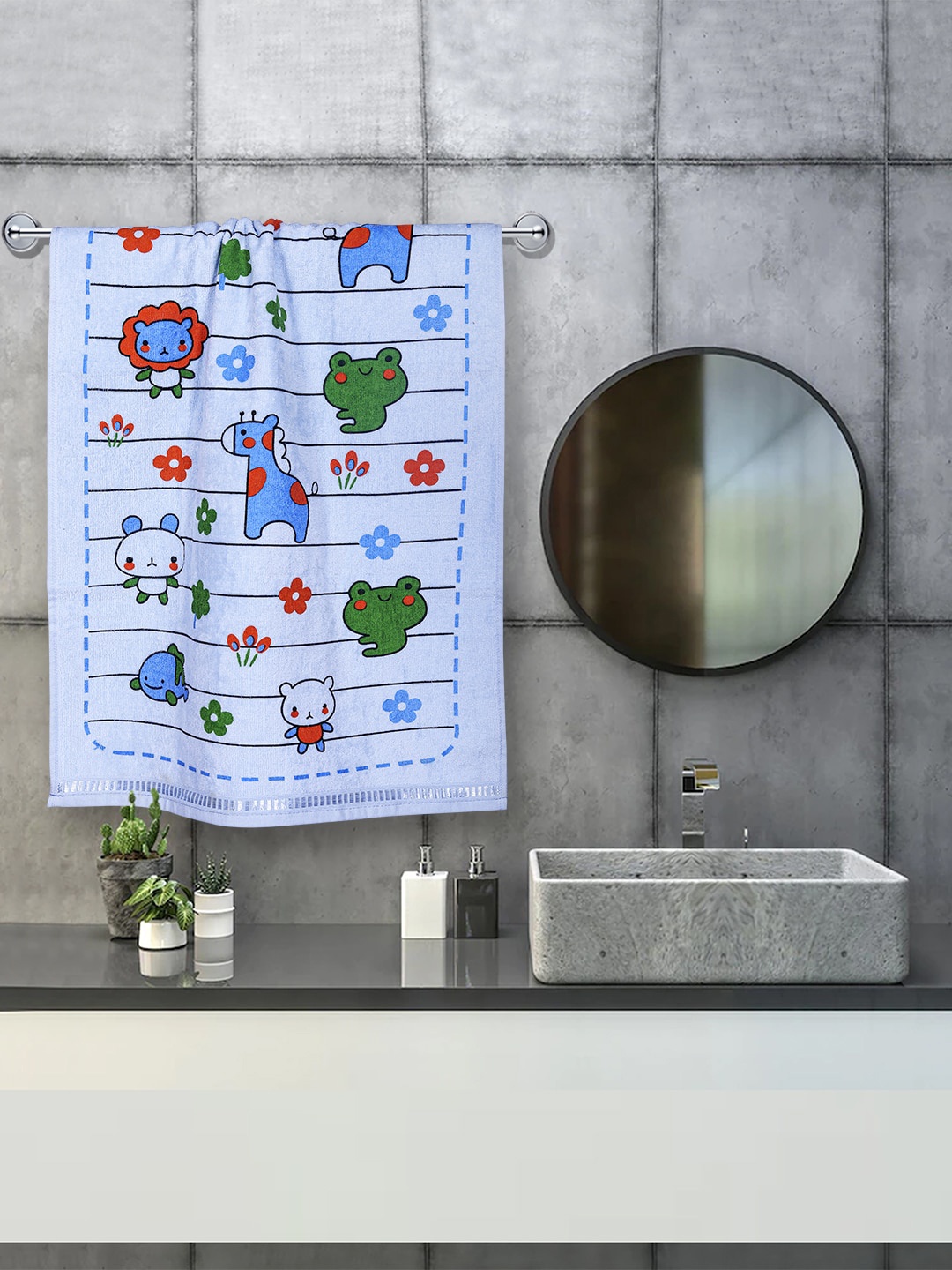 

RANGOLI Kids Light Blue GSM 380 Printed Cotton Bath Towels