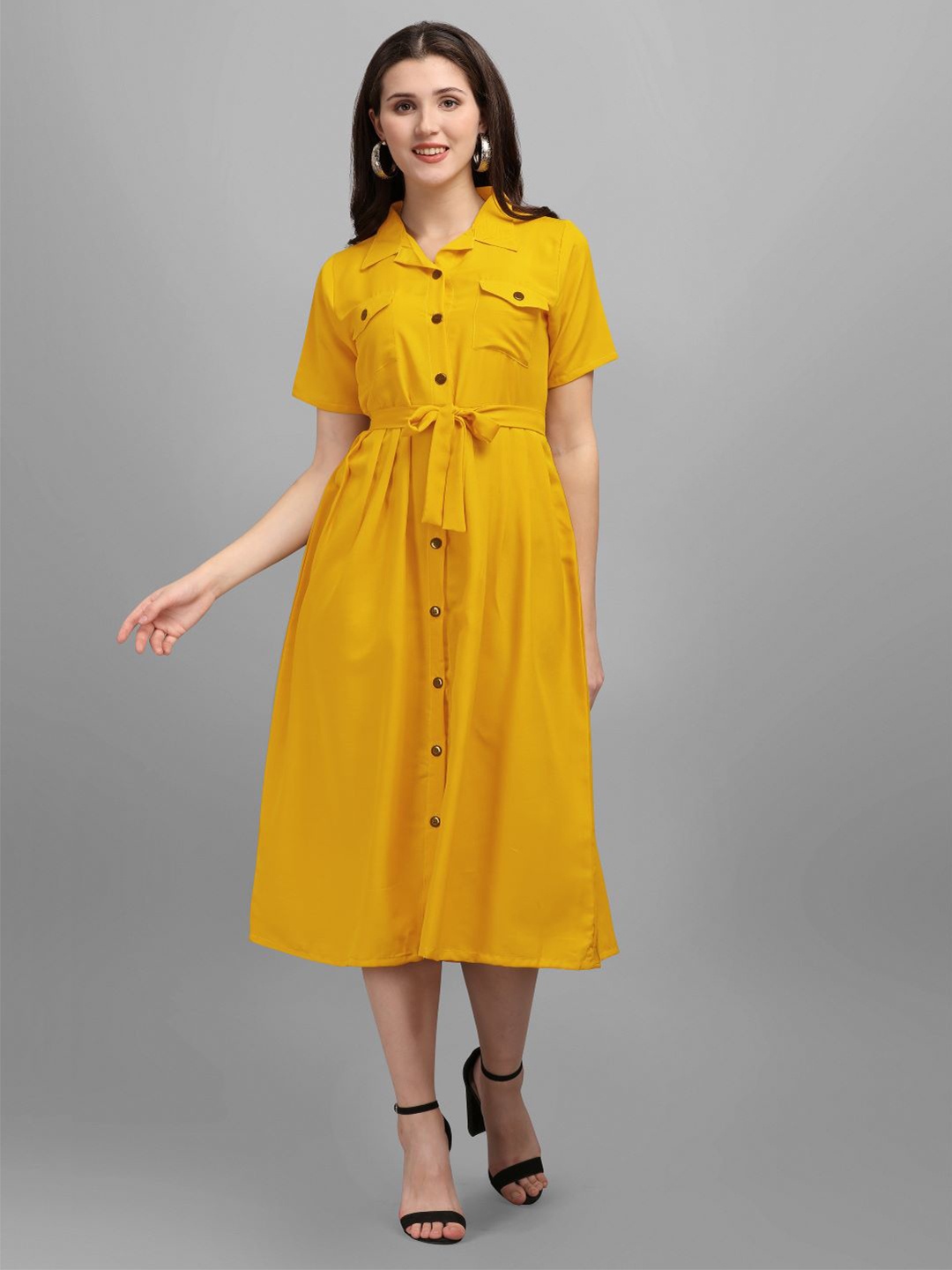 

GUFRINA Women Yellow Solid Shirt Dress