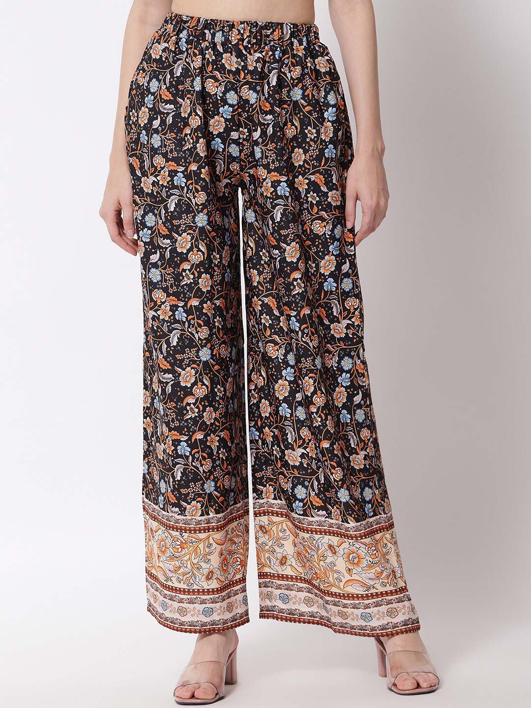 

Kotty Women Brown Ethnic Motifs Printed Relaxed Flared High-Rise Easy Wash Trousers