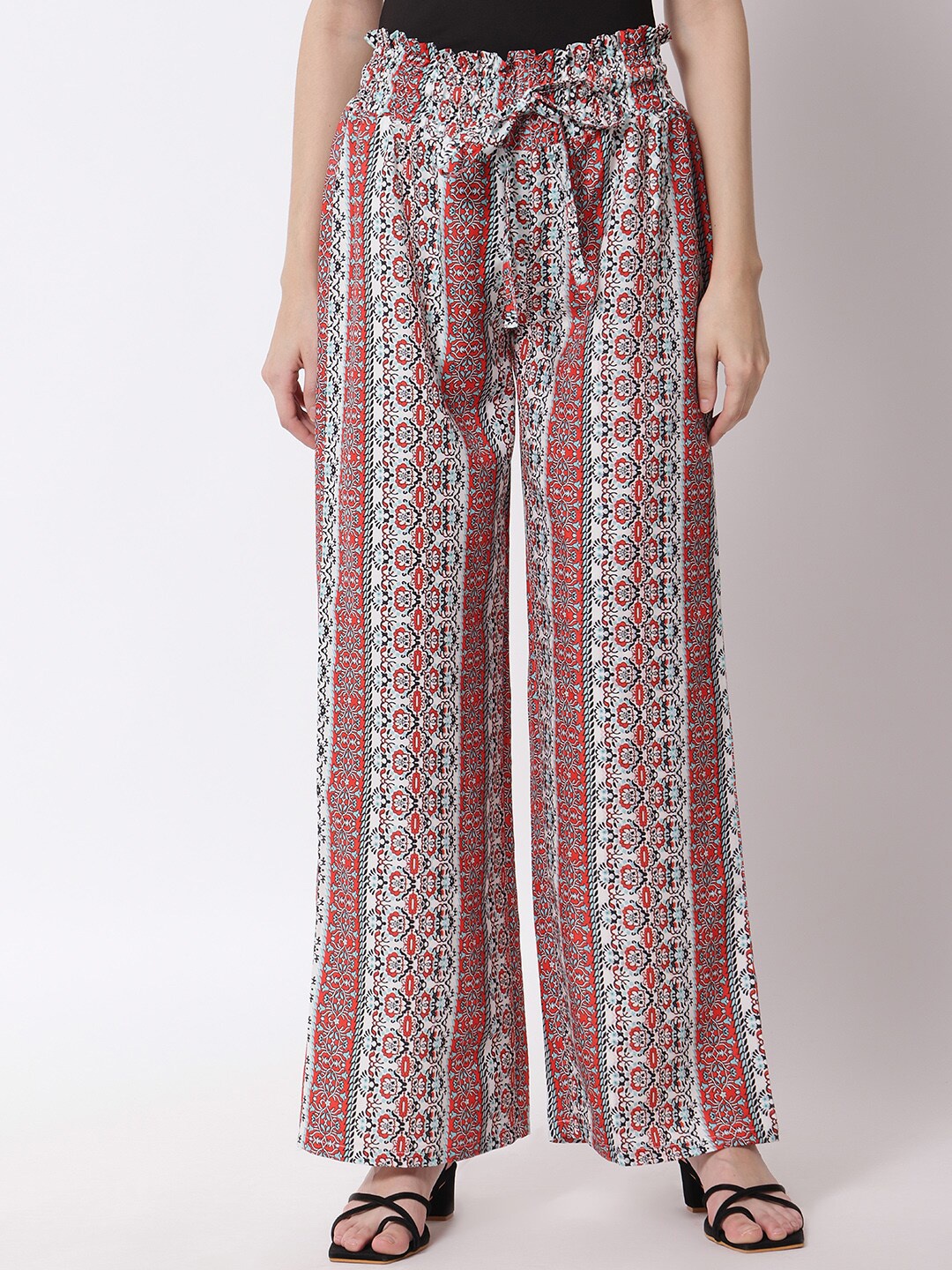 

Kotty Women Red & White Printed Relaxed High-Rise Easy Wash Trousers
