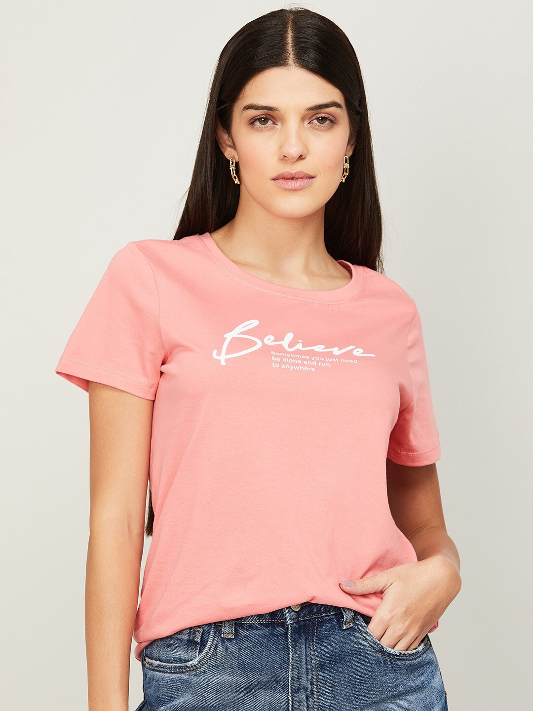 

Fame Forever by Lifestyle Women Pink Typography Printed T-shirt