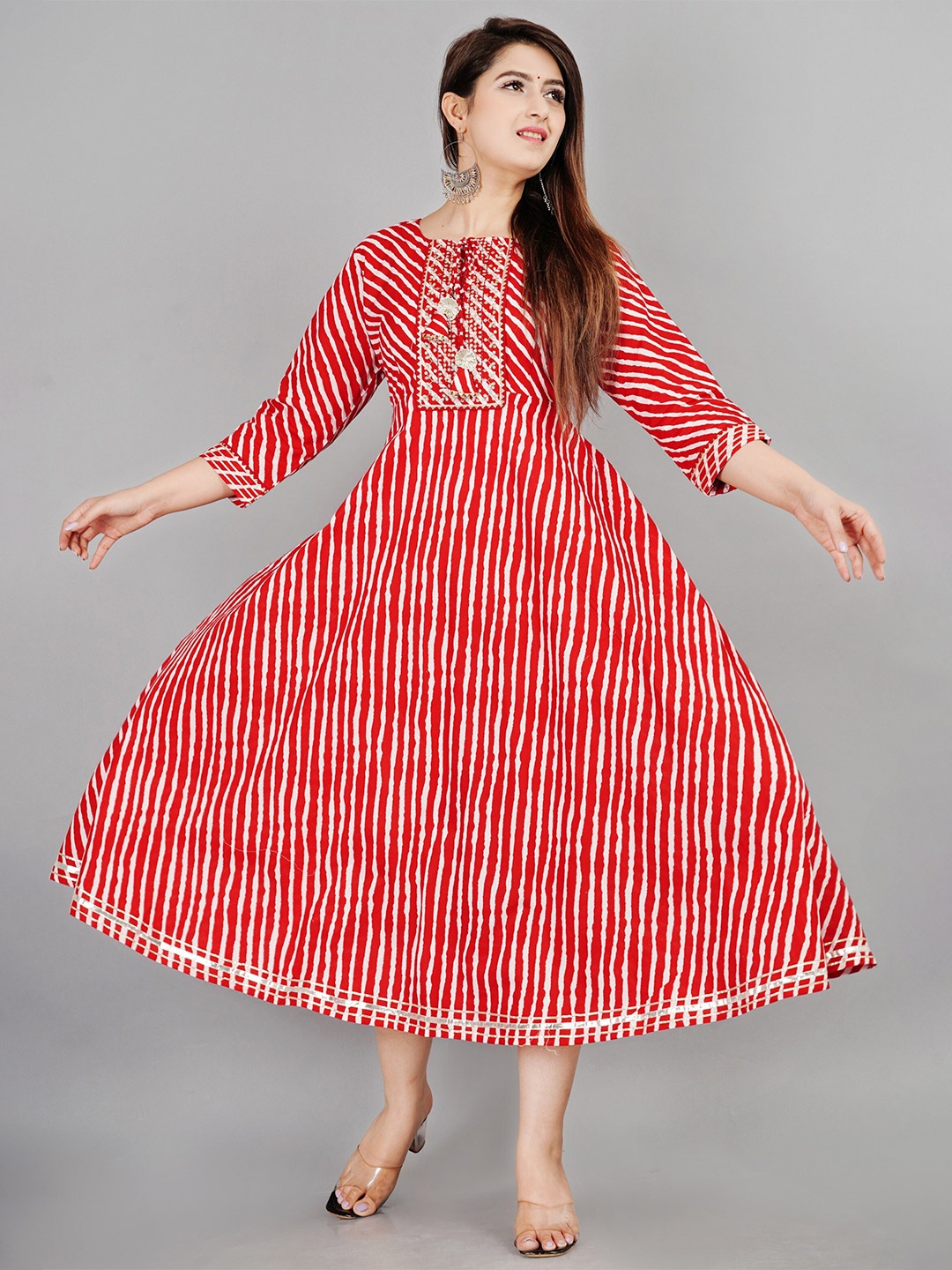 

EtnicaWear Red & White Pure Cotton Embroidery Ethnic Midi Dress