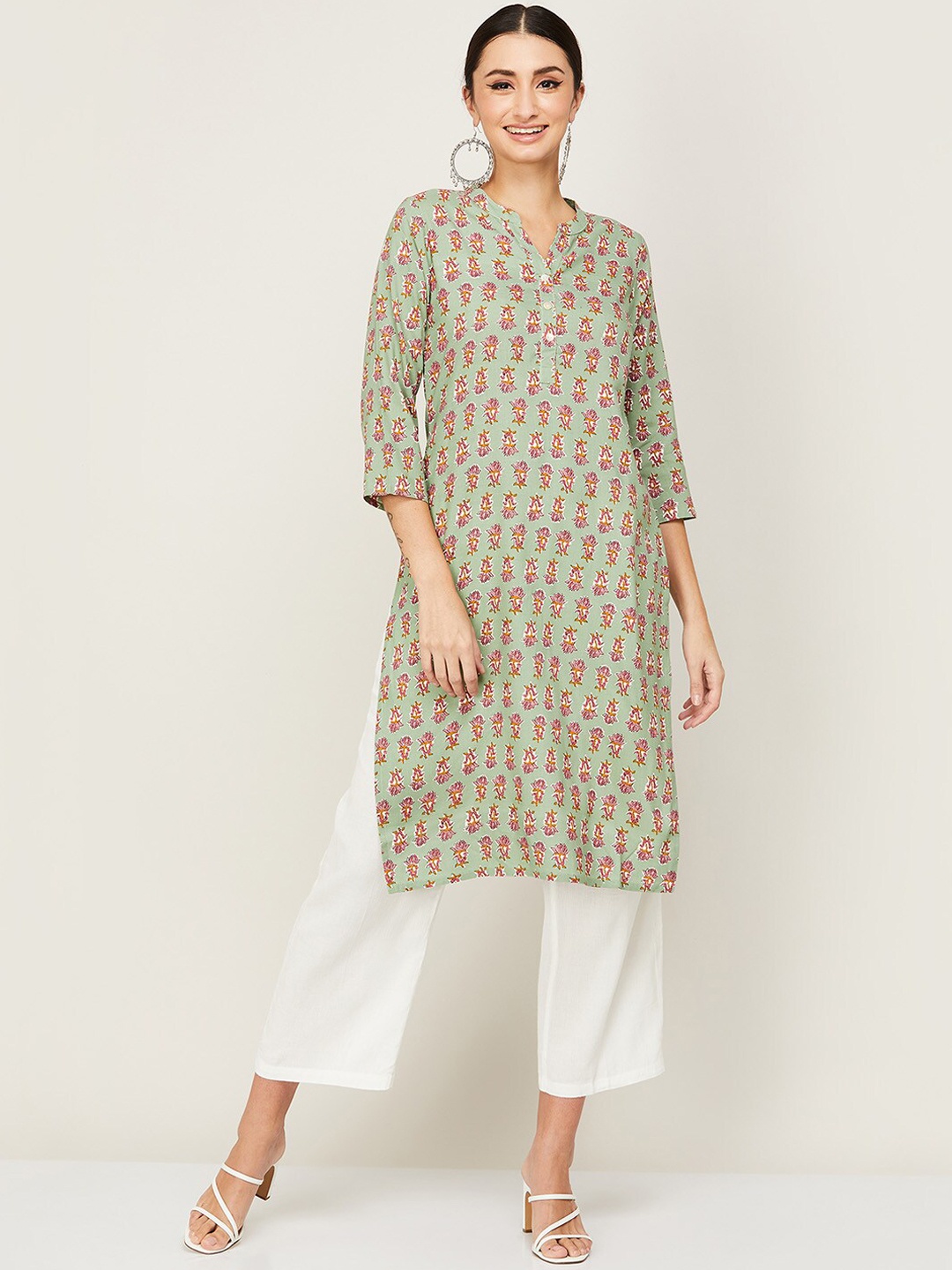 

Melange by Lifestyle Women Green Ethnic Motifs Printed Kurta