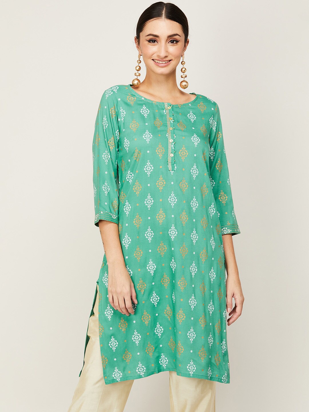 

Melange by Lifestyle Women Green Ethnic Motifs Kurta
