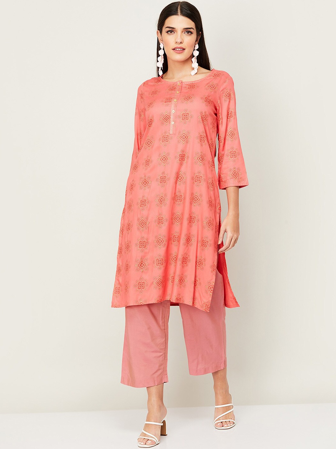 

Melange by Lifestyle Women Pink Geometric Printed Kurta