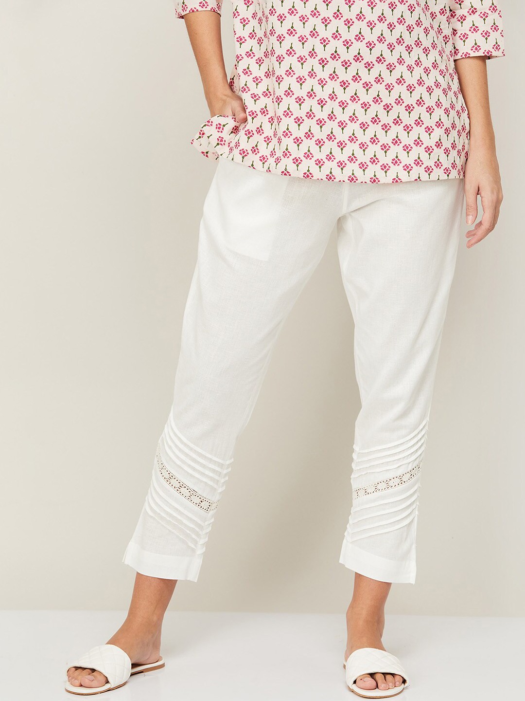 

Melange by Lifestyle Women White Comfort High-Rise Trousers