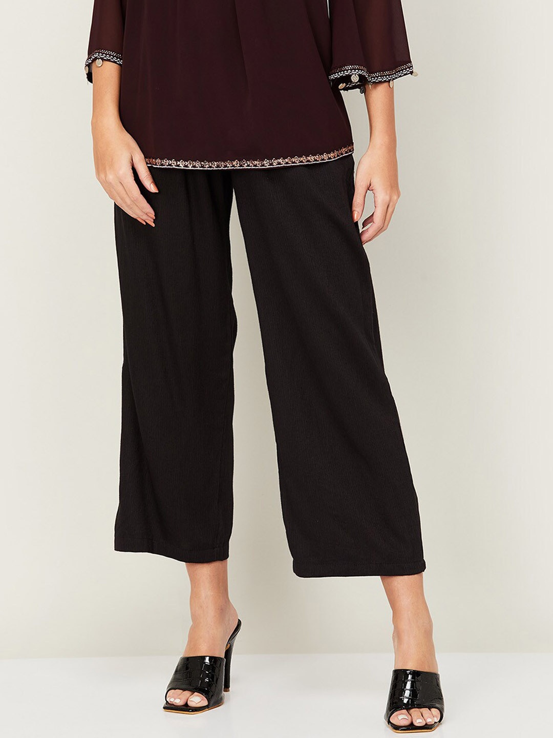 

Melange by Lifestyle Women Black Comfort High-Rise Trousers