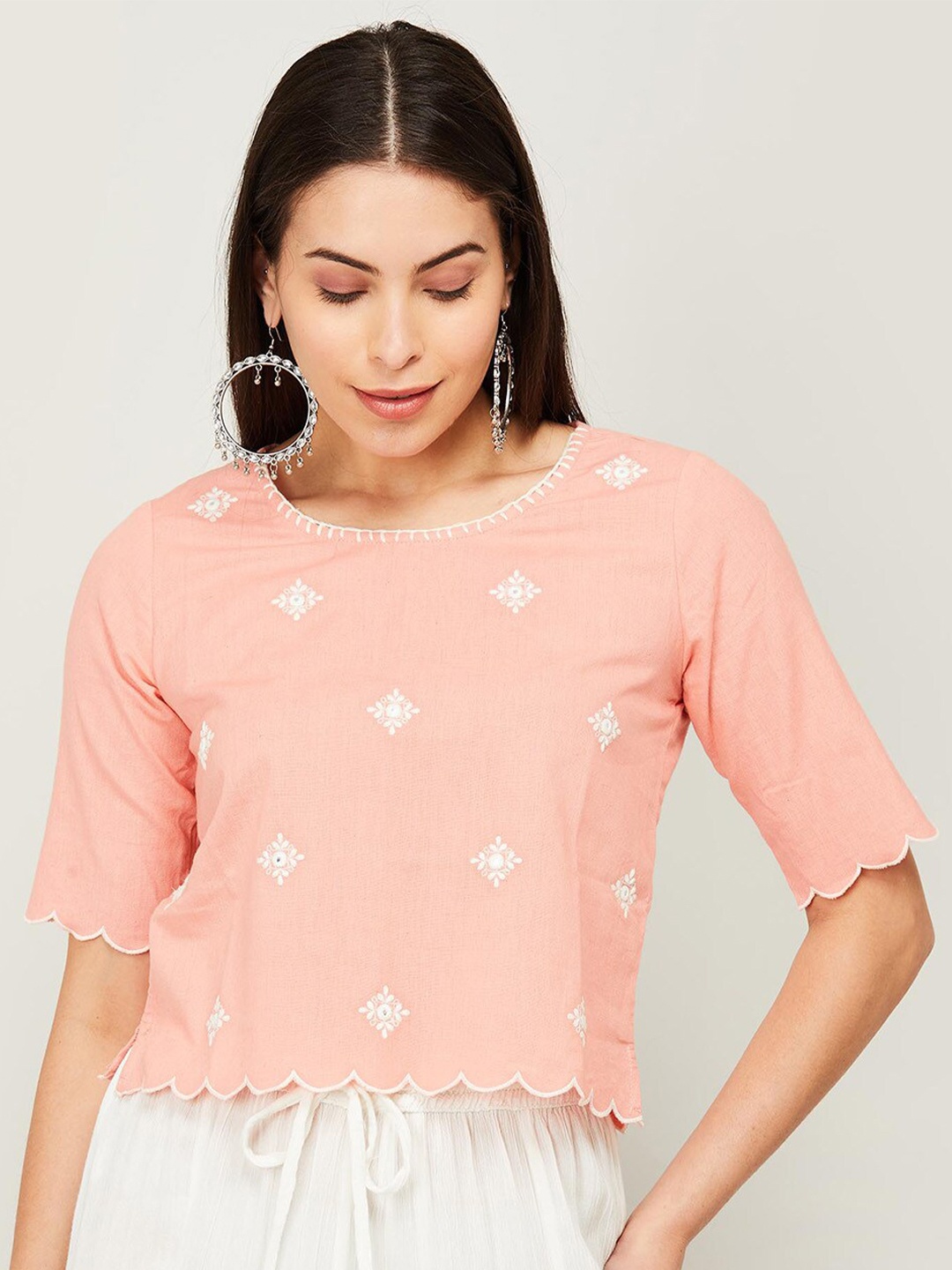 

Colour Me by Melange Women Pink Embroidered Pure Cotton Top