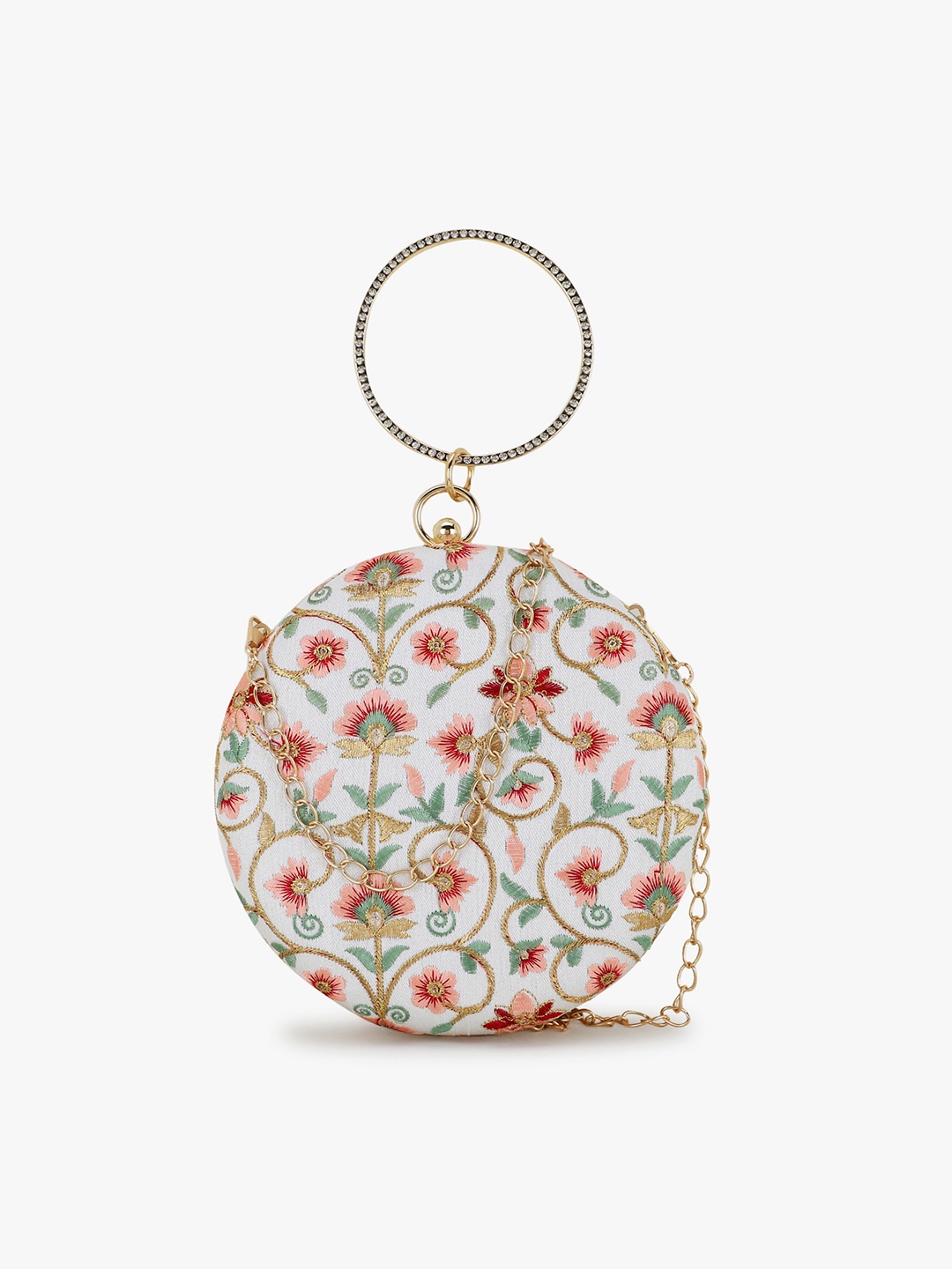 

Anekaant White & Red Embroidered Box Clutch