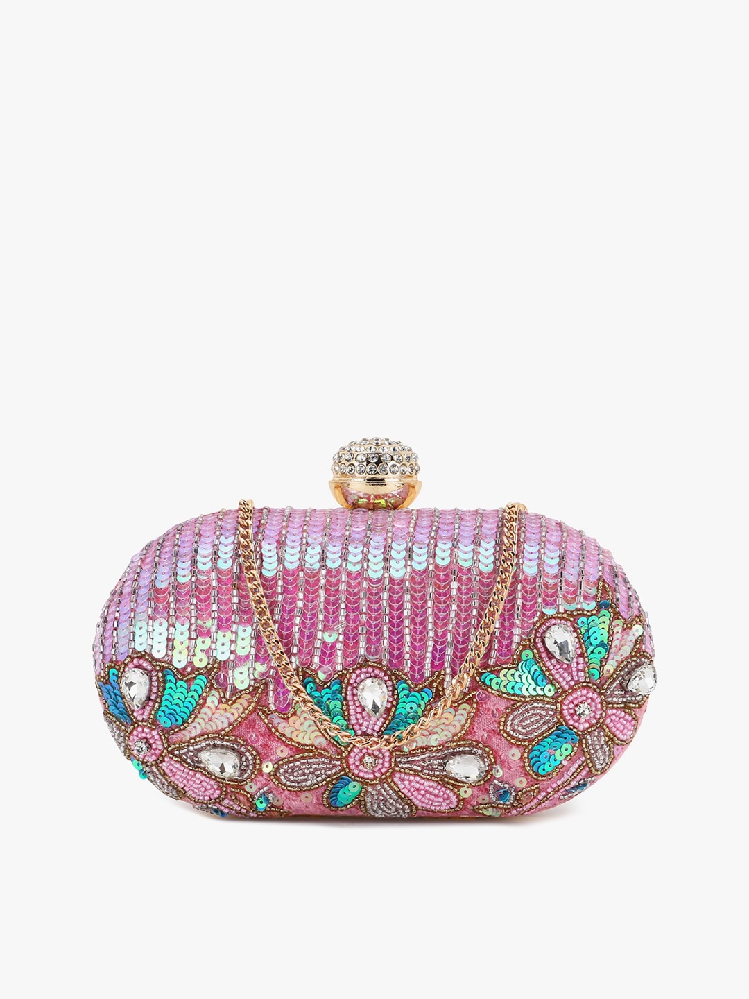 

Anekaant Pink & Blue Embellished Box Clutch