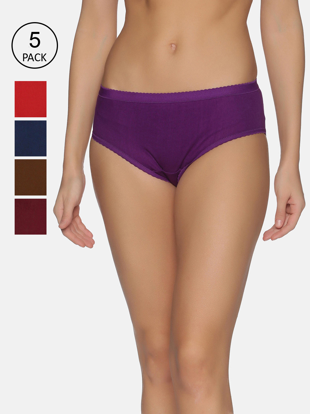 

NOT YET by us Women Violet & Red Pack of 5 Cotton Hipster Briefs