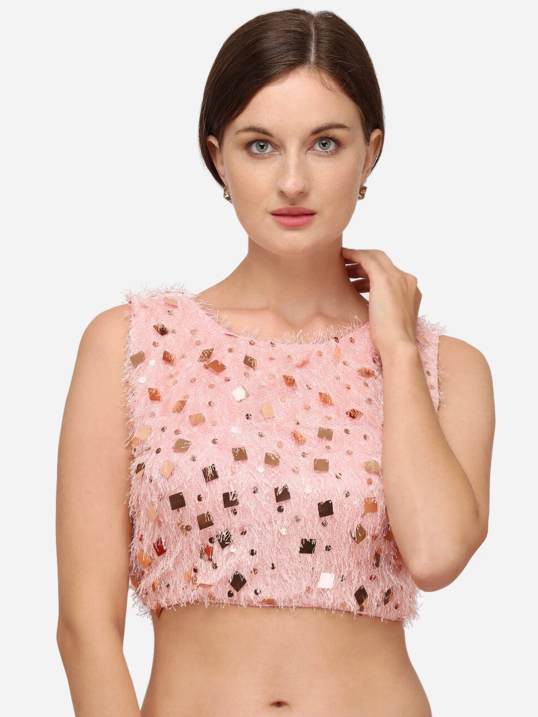 

Fab Viva Women Pink & Gold Embellished Ready-Made Saree Blouse