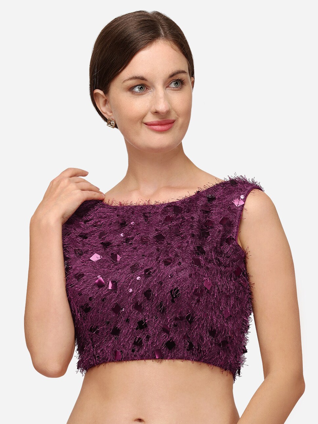 

Fab Viva Women Burgundy-Colored Sequined Silk Saree Blouse
