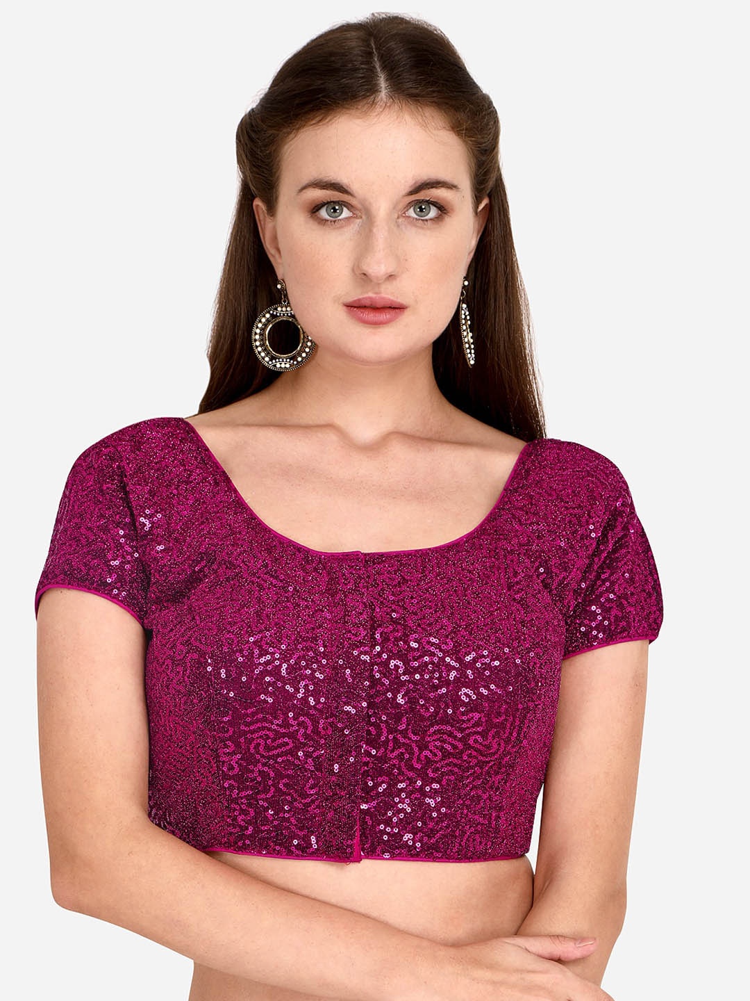 

Fab Viva Pink Sequinned Net Blouse