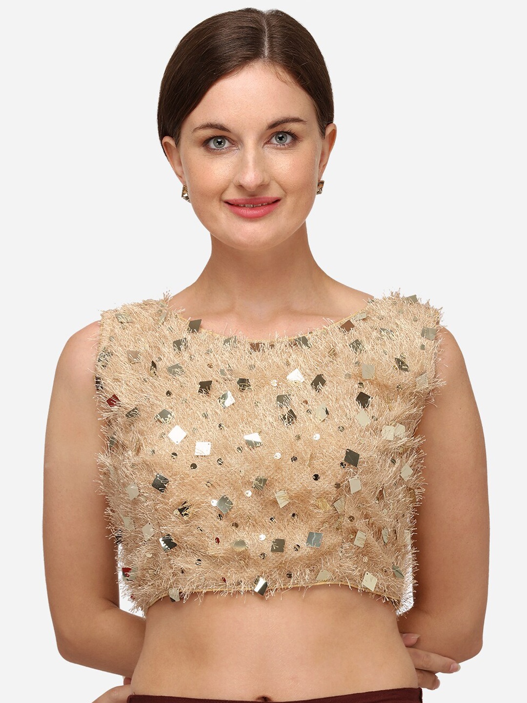 

Fab Viva Beige Sequinned Saree Party Blouse
