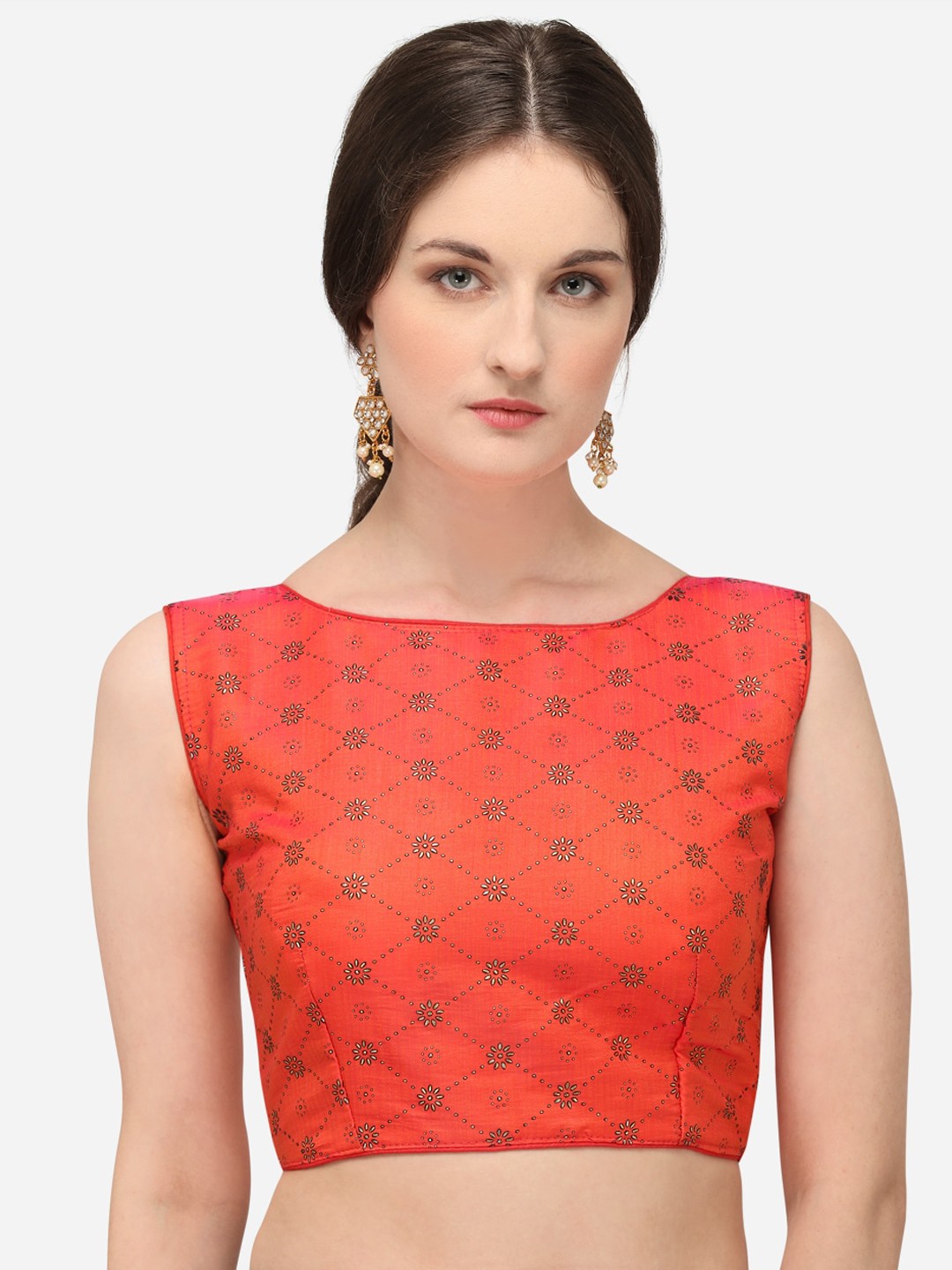 

Fab Viva Women Peach-Colored Printed Silk Saree Blouse