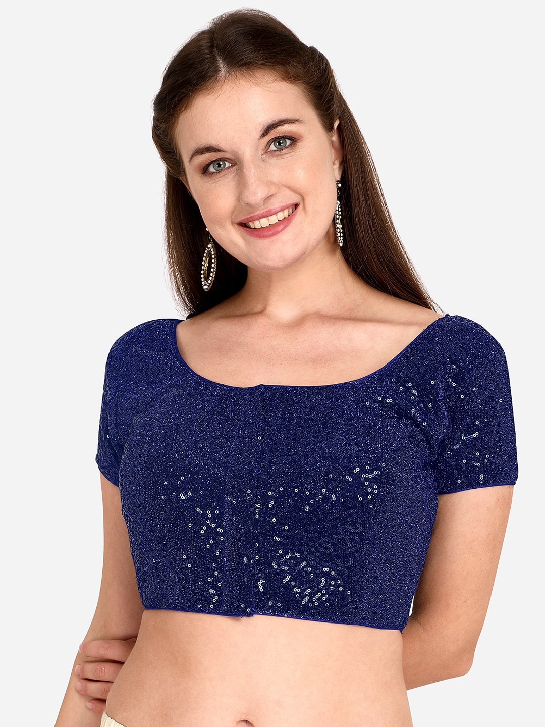 

Fab Viva Blue Sequined Silk Saree Blouse