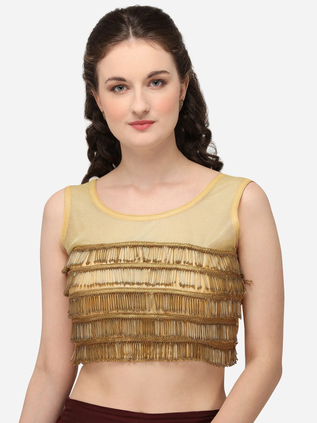 

Fab Viva Women Beige Embroidered Net Saree Blouse