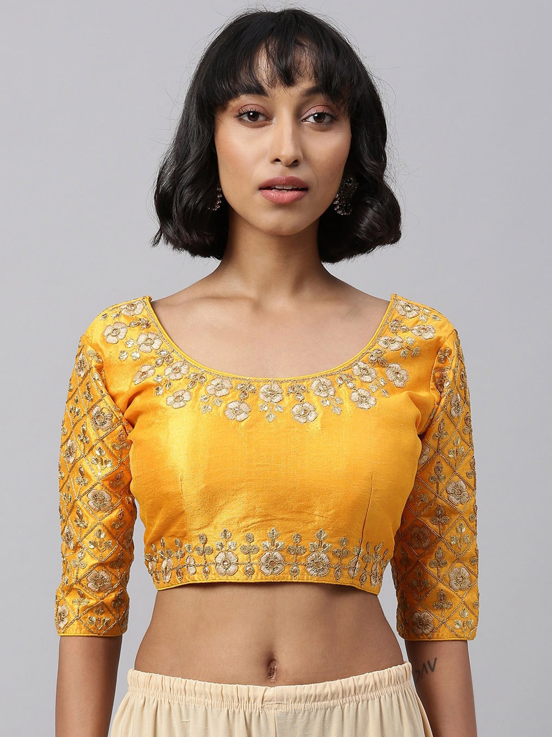 

Fab Viva Women Yellow Embroidered Saree Blouse