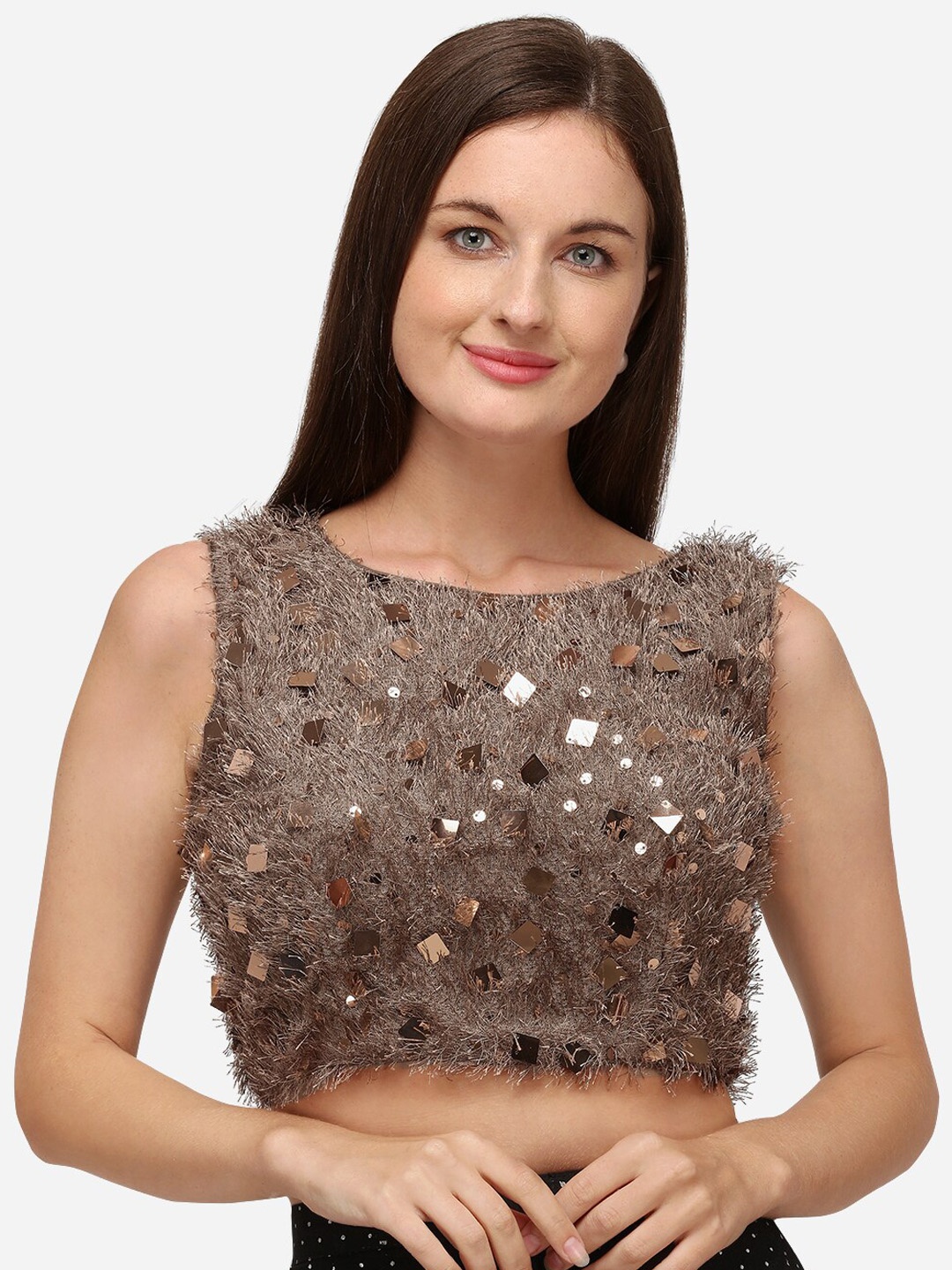 

Fab Viva Women Brown Sequences Saree Blouse