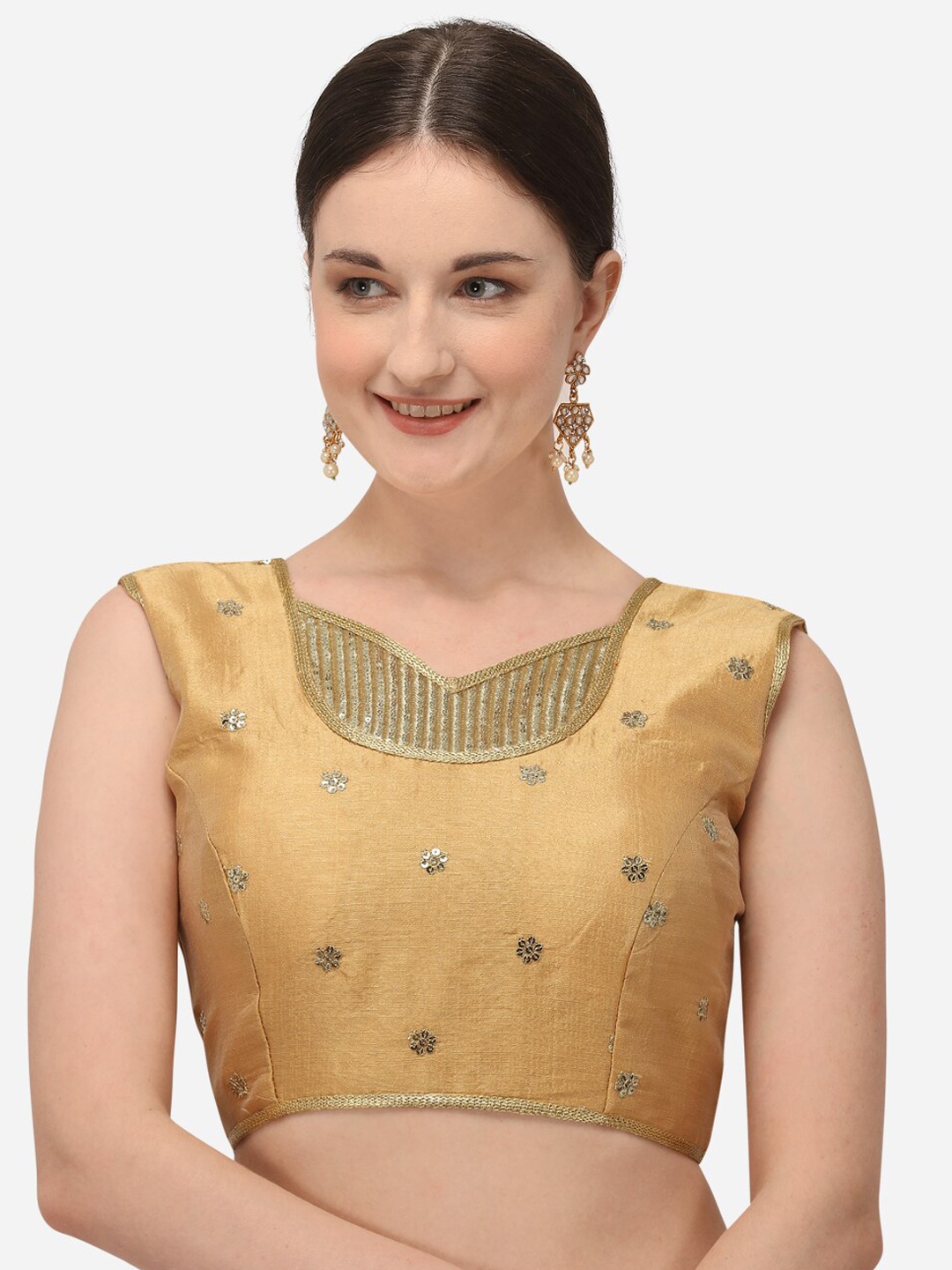 

Fab Viva Women Beige Embroidered Silk Saree Blouse