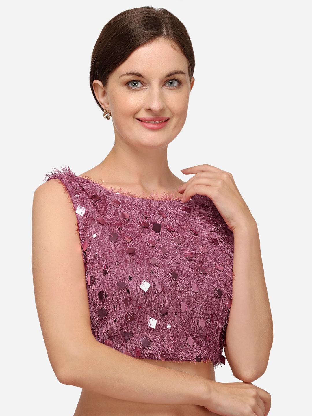 

Fab Viva Women Purple Sequined Silk Saree Blouse