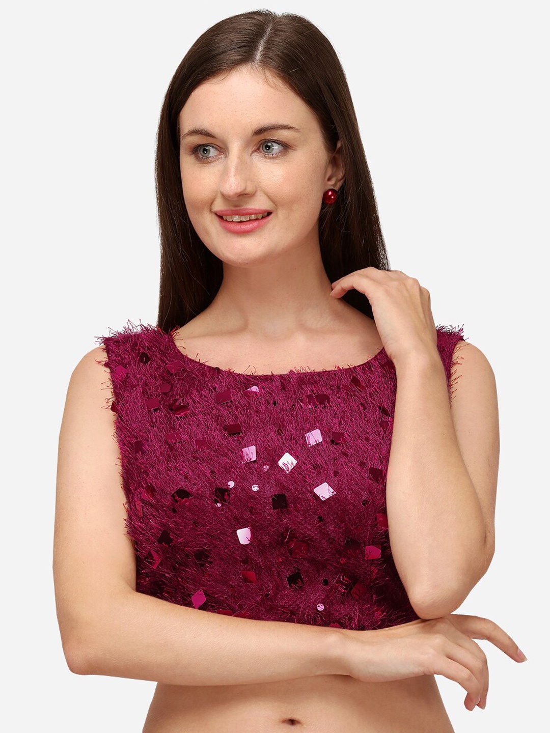 

Fab Viva Women Red Sequences Silk Saree Blouse