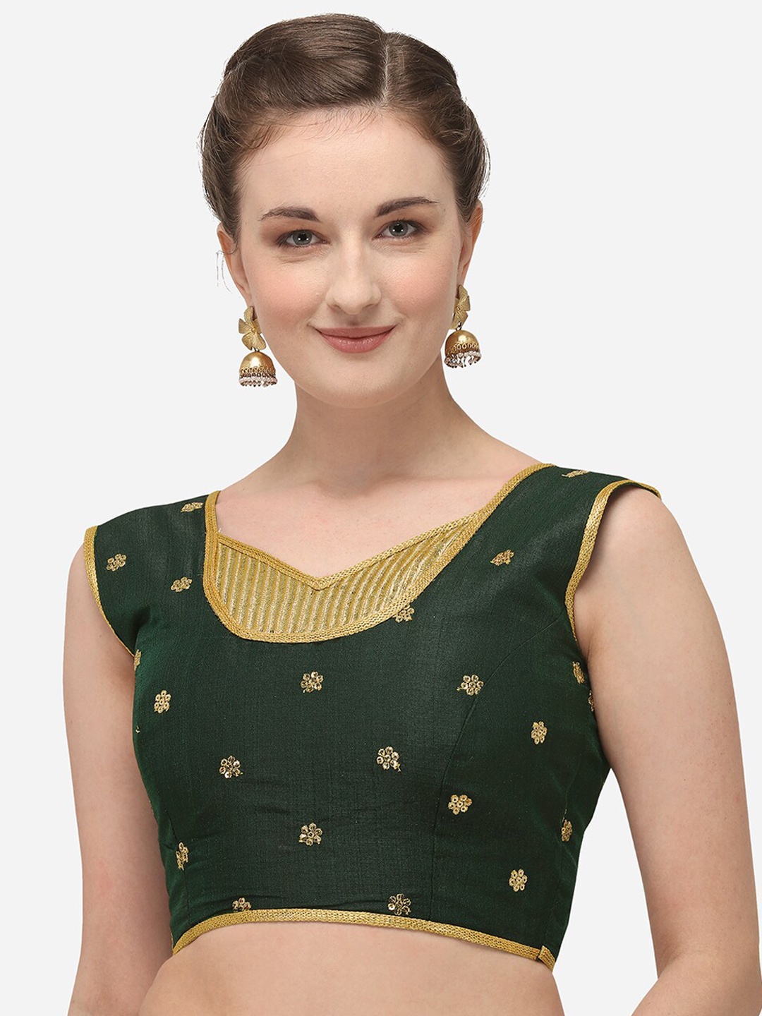 

Fab Viva Women Olive-Green Embroidered Silk Saree Blouse