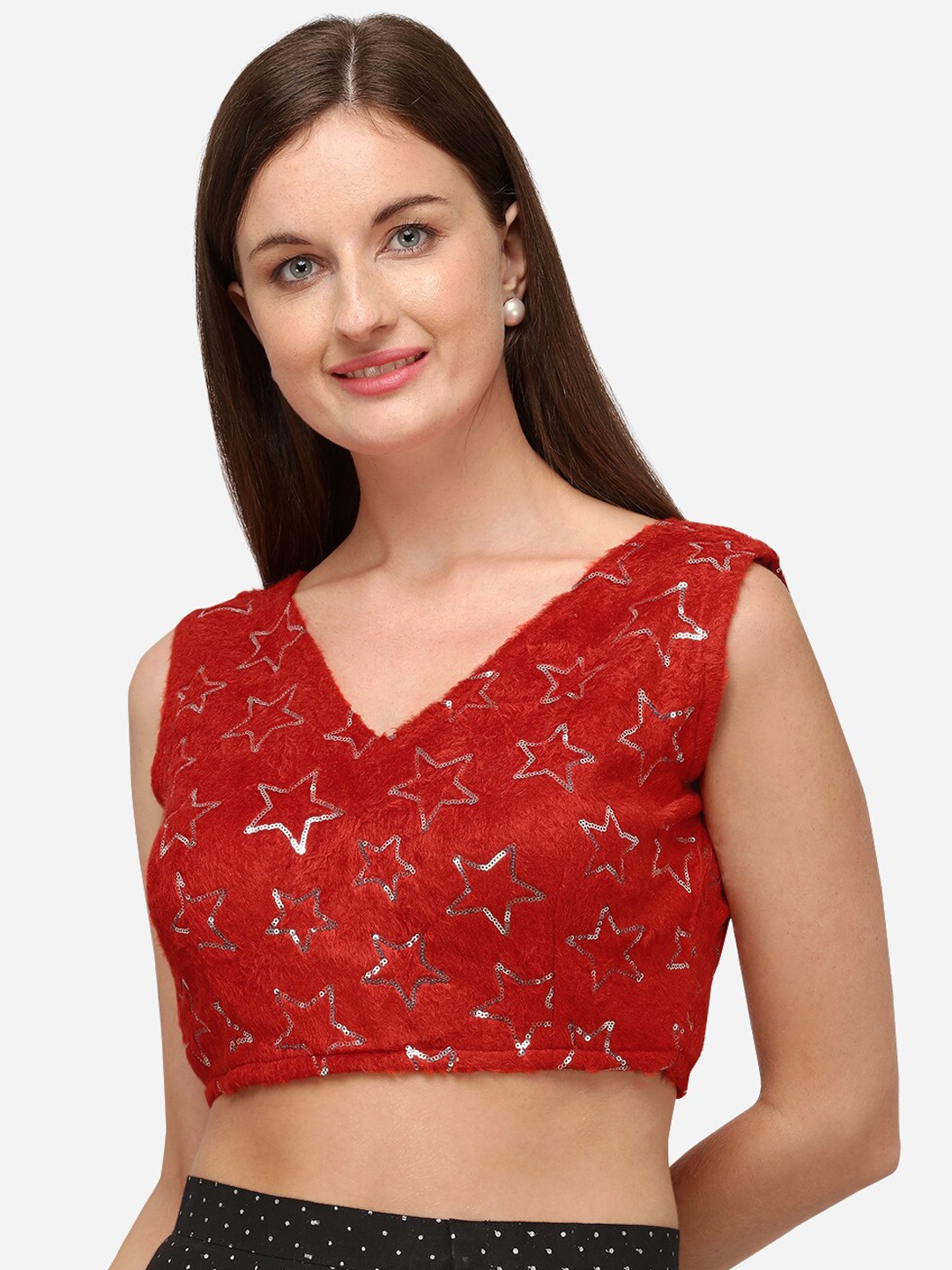 

Fab Viva Women Red Sequins Embellished Saree Blouse