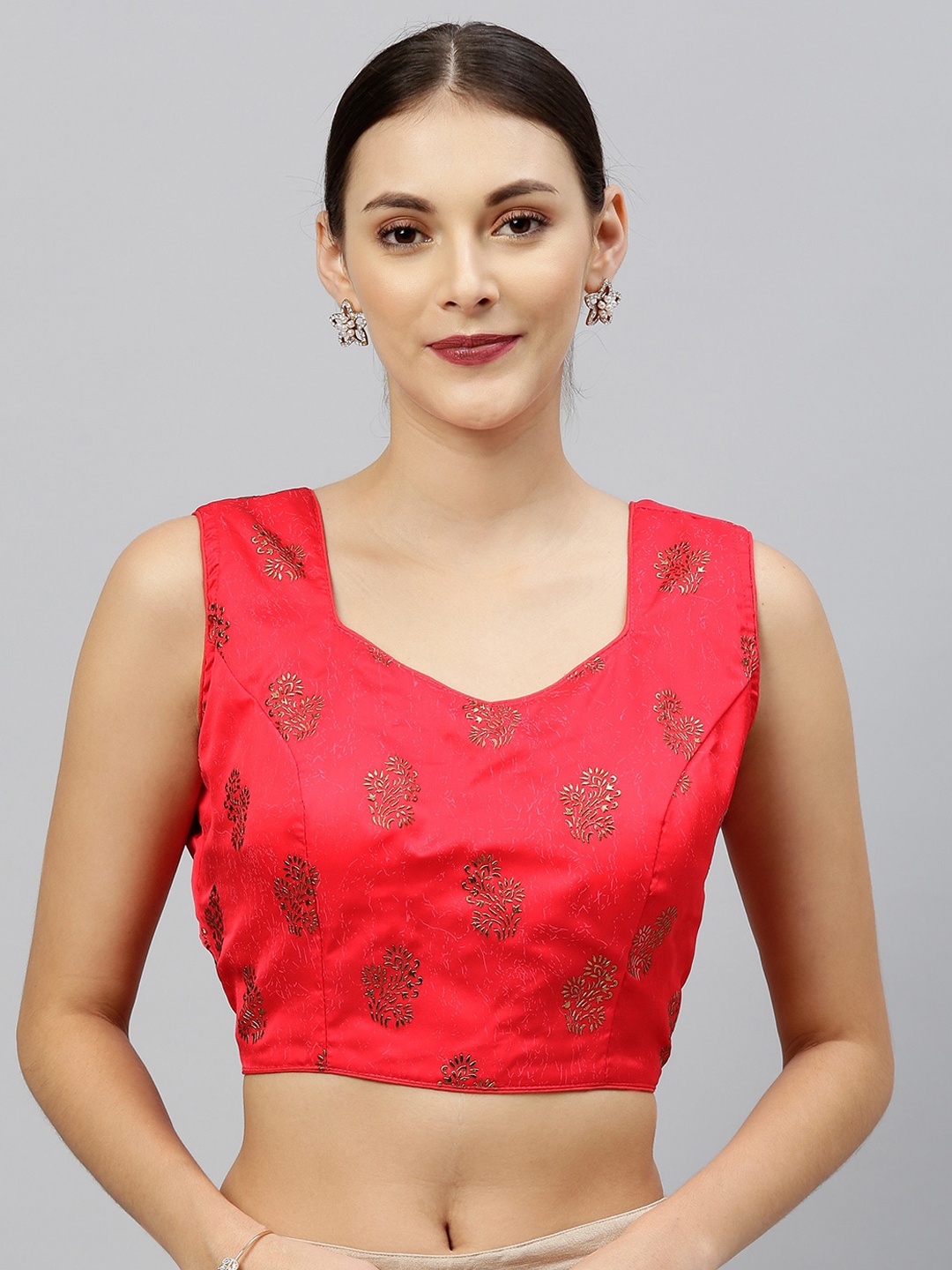 

Fab Viva Pink Printed Silk readymade Saree Blouse